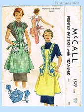 McCalls 1577: 1950s Lovely Misses Flared Apron Sz 32-34 B Vintage Sewing Pattern picture