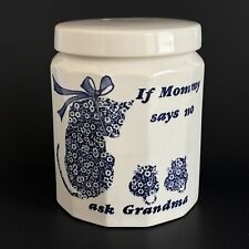Vintage Staffordshire Calico Blue Cat “If Mommy Says No Ask Grandma” Treat Jar picture