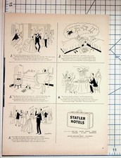 1952 Statler Hotels Cartoon Ad Tony Barlow Art New York Boston Ephemera picture