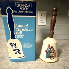 Gorham 1987 Annual Christmas Bell Norman Rockwell Porcelain Glazed Painted Box picture