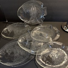 VTG ARCOROC FRANCE CLEAR GLASS FISH SHAPED PLATE 10.25” Set of 6 VGUC picture