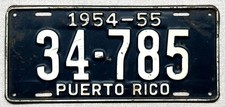 1954 - 1955 Puerto Rico License Plate -  Good Original Paint picture
