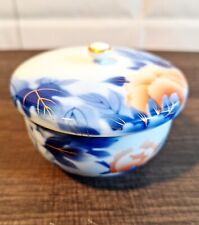 Japanese Fukagawa Tea Cup - Blue White Orange Peony Teacup - Covered Teacup Lid picture