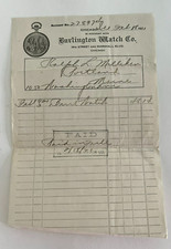 Antique 1892 Burlington Watch Co Chicago Receipt Purchase Of Watch Advertisement picture