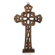 NAKKASHI Natural Brown Intricate Pattern Wooden Handcrafted Decoration Cross picture