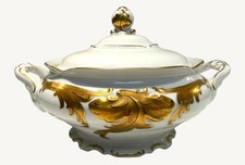 Vintage Walbrzych Poland Gold Rococo Covered Vegetable Bowl Tureen 8