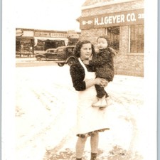 c1940s Cute Toddler Woman Snow HJ Geyer Co 5c-10c Dime Store Car Snapshot Photo picture