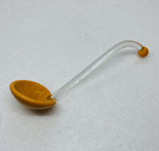 Rare Abstract Hand Blown Glass Soup Spoon Orange Clear Handle 5” Unique Shape 1 picture
