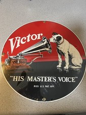 RCA VICTOR 11” PORCELAIN SIGN RECORD PLAYER GAS OIL NIPPER DOG Ande Rooney NIP picture