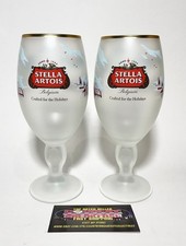 Stella Artois Christmas Holiday Limited 33 CL Chalice Beer Glasses Set Of 2 New picture