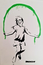Banksy. HANDMADE INK DRAWING ON CARDBOARD, SIGNED, STAMPED, A4 picture