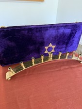 Gold Tone Metal Hanukkah Menorah Hanukkiah picture