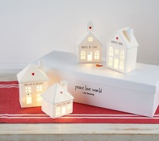 Peace Love World Set of 4 Ceramic Houses with Fairy Lights picture