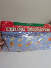 Vintage Amscan Christmas Foil Santa & Reindeer Ceiling Decoration New In Package picture