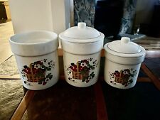 Strawberry Stoneware Canister & Utensil Holder Set Of 3 Cindy Sims Pottery, USA picture