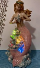 Mermaid Lighted Figurine 12” Tall, Hand painted Resin New w/Tags Pink Tail picture