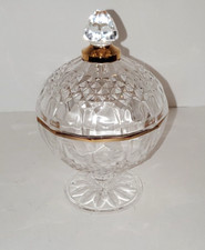 A Crystallerie D'Arques Crystal Glass Lidded Candy Dish With Gold Trim picture