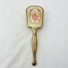 Antique Gold Handled Pink Flowers Floral Hairbrush Comb picture