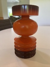 MCM Turned Wood 6”  Orange To Brown Candleholder Pillar To Taper To Ball WOW picture