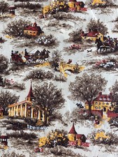MCM Novelty Print Fabric Victorian Life Vintage 1960s Width 44