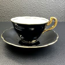 Vintage Royal Stuart Spencer Stevenson Harlequin Trio Tea Cup set Black 24K Gold picture