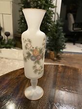 Vintage Bristol Frosted Satin Glass Pedestal Vase Floral Design 10” picture