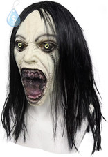 Horror Crying Woman Mask with Wigs Scary Evil Ghost Devil Creepy Demon Full Head picture