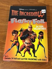 Incredibles 34 FLASHY FOIL Valentine's Day Cards W Seals Disney Pixar Kids NOS picture