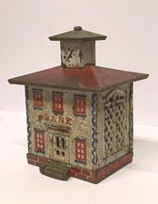 Antique J&E Stevens Cast Iron Stll Bank - Bank Building w/ Cupola picture