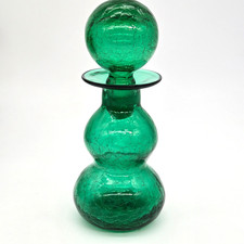 Vintage Emerald Green Rainbow Crackle Decanter & Bulb Stopper NICE picture
