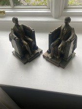 Vintage Pair of Abraham Lincoln Bronze Metal Bookends Jennings Brothers picture