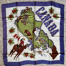 Vintage 1960's Canadian Quebec Victoria Toronto  Souvenir  Square Scarf picture