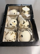 VITBIS Poland Glass Christmas Ornaments Set of 6 Ivory Gold Black Floral picture