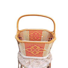 Handmade Woven Rattan Basket Bamboo with Handle  Thai Style Storage Bin Pattern picture