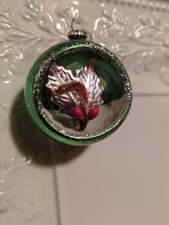 Vintage Mercury Glass Diorama Chenille Candy Cane Foil Leaves Christmas Ornament picture