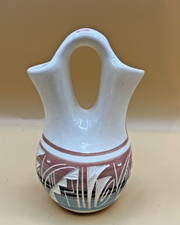 Etched Pottery Wedding Vase Signed Kanuho Navajo USA 5.5 in Double Spout picture