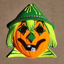 Vintage 1950s Collegeville Scarecrow Pumpkin Vacuum Formed Molded Halloween Mask picture