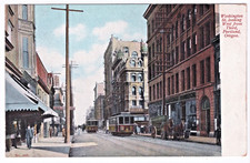Portland Oregon OR Washington Street Scene Trolley Horses Wagon Vintage Postcard picture