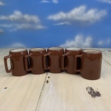 BUCKEYE POTTERY - Vtg Glazed Brown Stoneware 5 Coffee Cup Mug Lot - MUST SEE picture