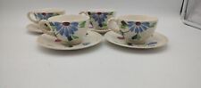 Set Of 4 Blue Ridge Pottery Mount Vernon Teacups And Saucers Floral Hand Painted picture