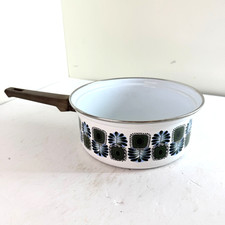 Vintage Austria Email Universal Enamel Saucepan Blue White Green Peacock MCM picture