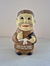 Vintage Monk Chalkware Piggy Bank - Thou Shalt Not Steal 1960s  picture