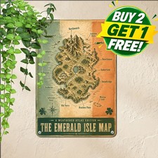 Vintage Ireland Travel Map Sign Emerald Isle Irish Pride Metal Tin Plaque picture