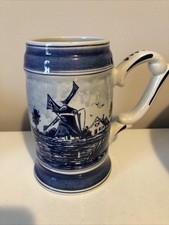 Vintage Delft Blauw Hand Painted Holland Ceramic Stein Windmill 6.5” EUC picture