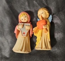 2 Anri Italy Figurine Ornaments Hand Painted Girl Angels Instruments Fernandiz picture