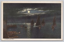 Vintage A Moonlight Sail Postcard by P.C. Co. USA 1910s Art picture