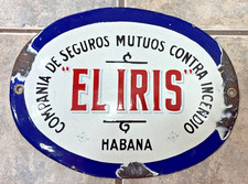 ORIG 1930s EL IRIS Havana Fire Insurance Mark Enamel Metal Plaque PORCELAIN SIGN picture