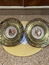 Vintage Antique Cries of London Brass Trimed Bone China collector Plates 2qty picture