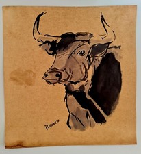 PABLO PICASSO,HANDMADE INK DRAWING ON OLD CARDBOARD, SIGNED, STAMPED picture