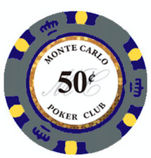 NEW 100 Gray 50¢ Cent Monte Carlo Smooth 14 Gram Clay Poker Chips Exclusive  picture